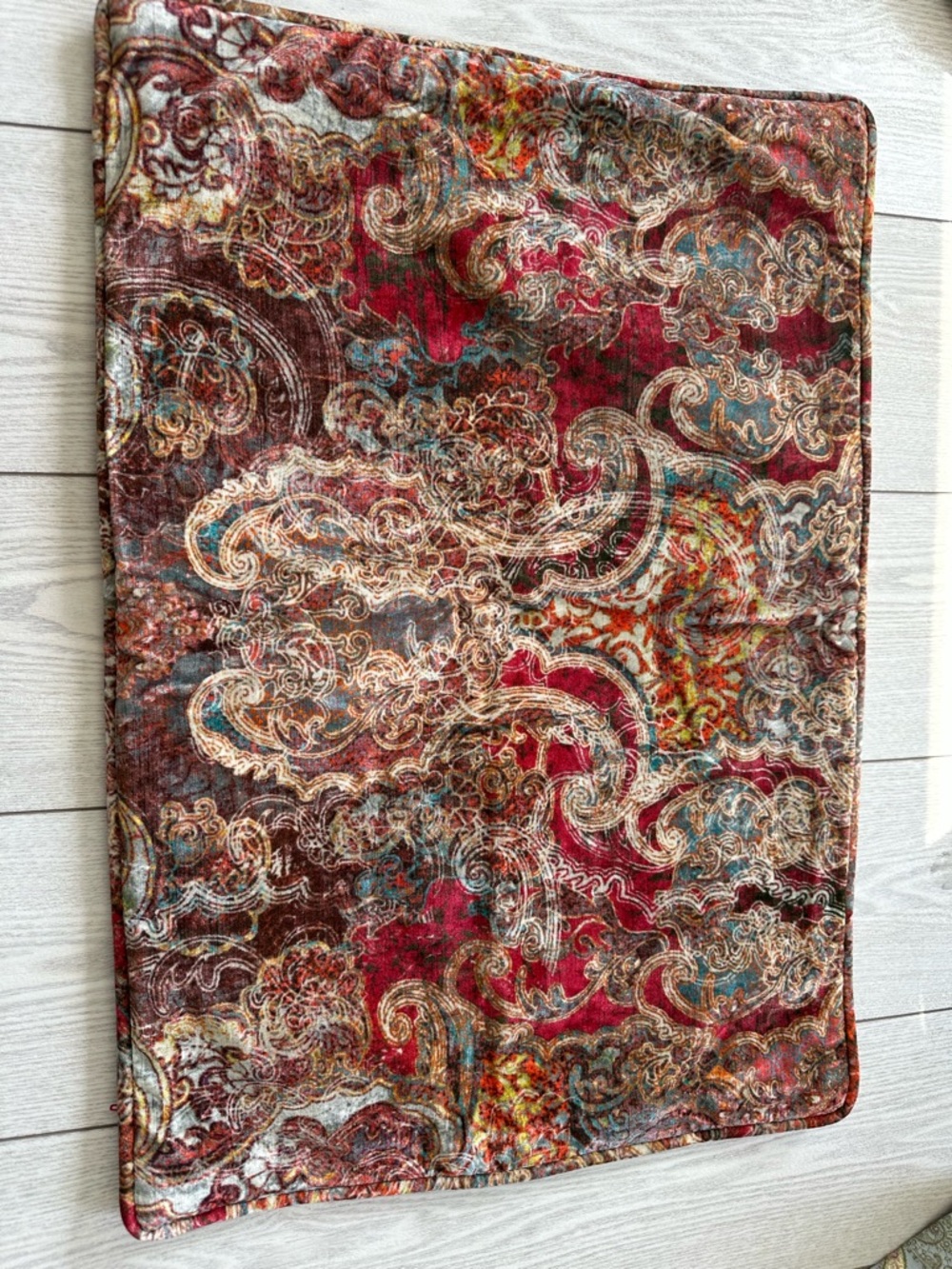 Ornate Red & Brown Paisley Velvet Throw pillow cover 18 x26 inches